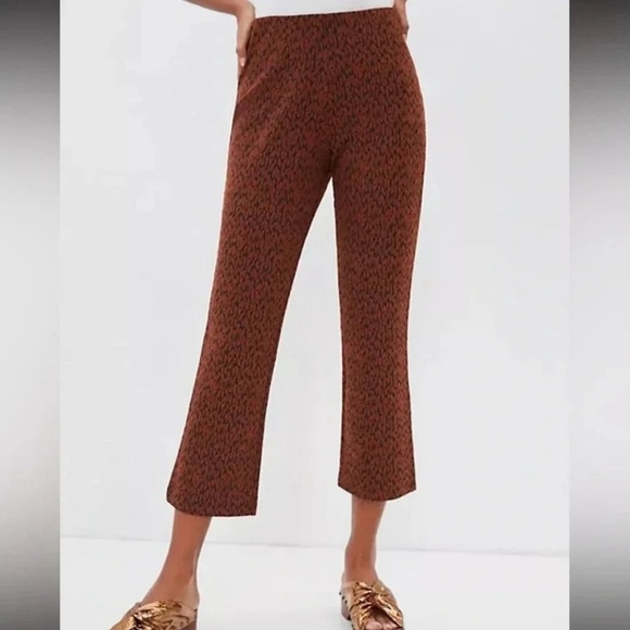 Anthropologie Mikayla Cropped Flare Pants - Orange Motif Leopard Animal Print - Picture 1 of 4